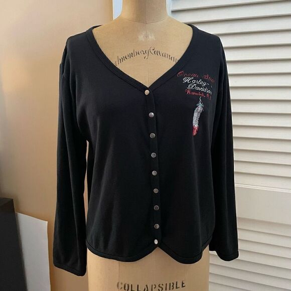 HARLEY DAVIDSON | ocean state warwick rhode island long sleeve crop snap up top - Picture 1 of 7